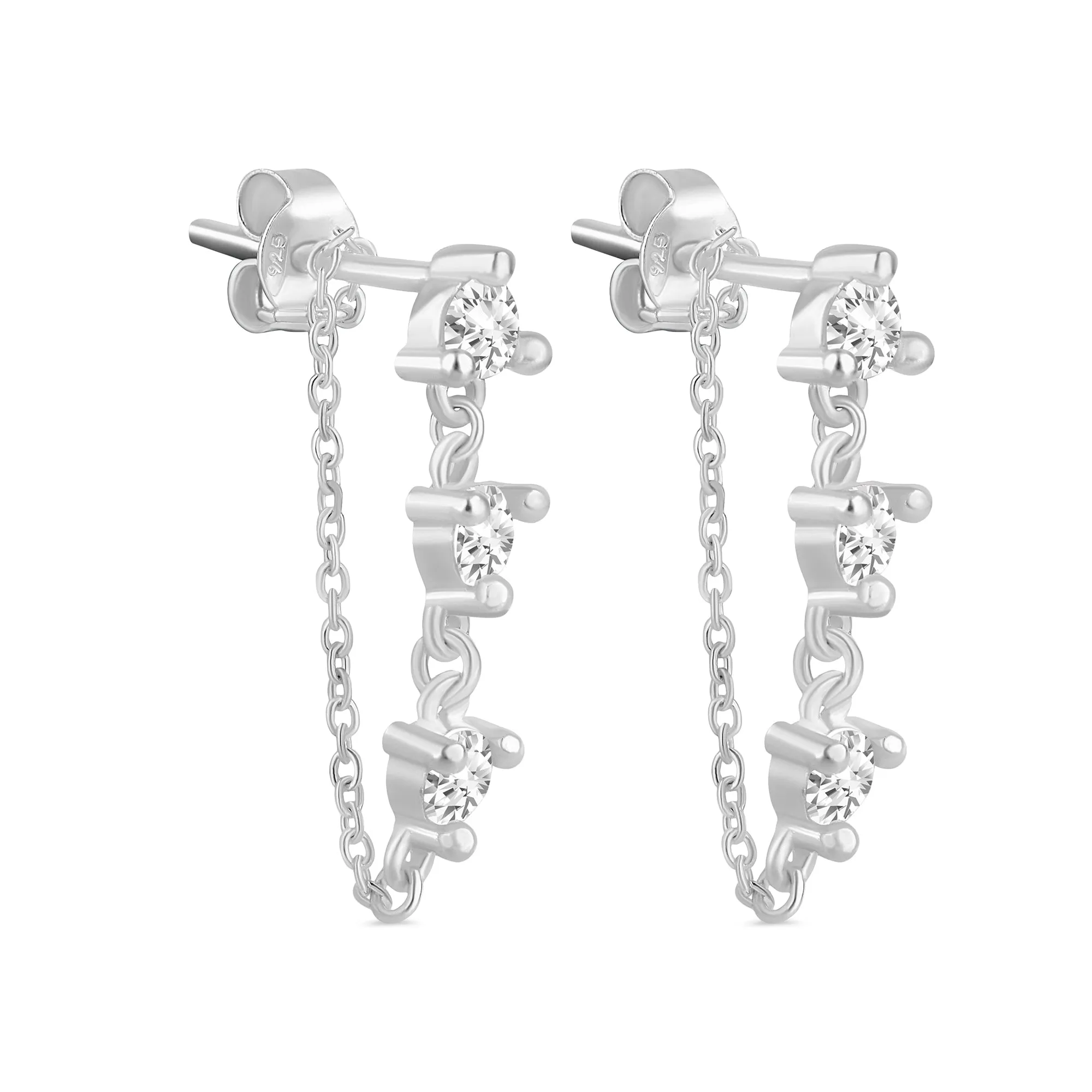 Accessorize London Women's 925 Sterling Silver Hallmark Cubic Zirconia Sparkle Chain Earrings