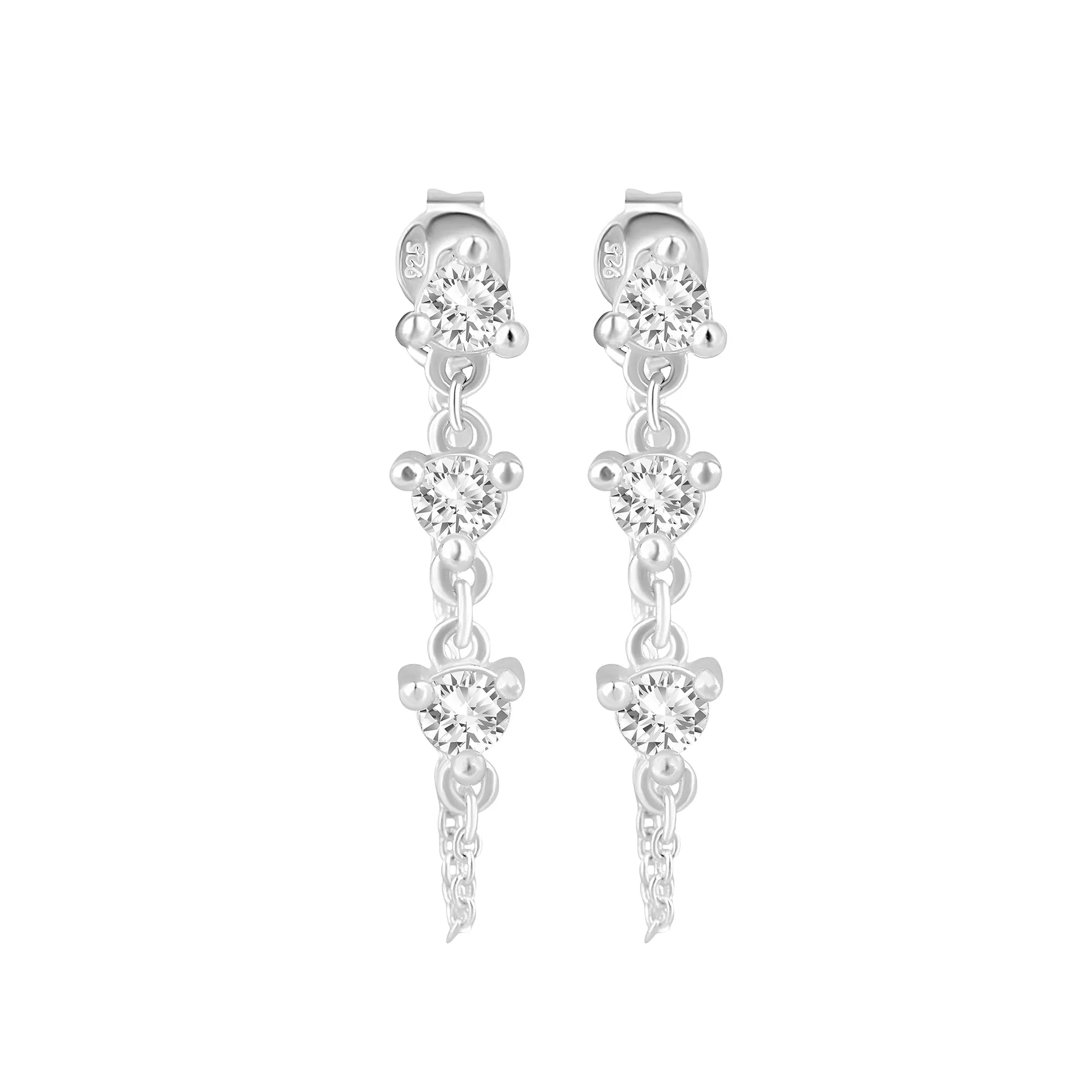 Accessorize London Women's 925 Sterling Silver Hallmark Cubic Zirconia Sparkle Chain Earrings