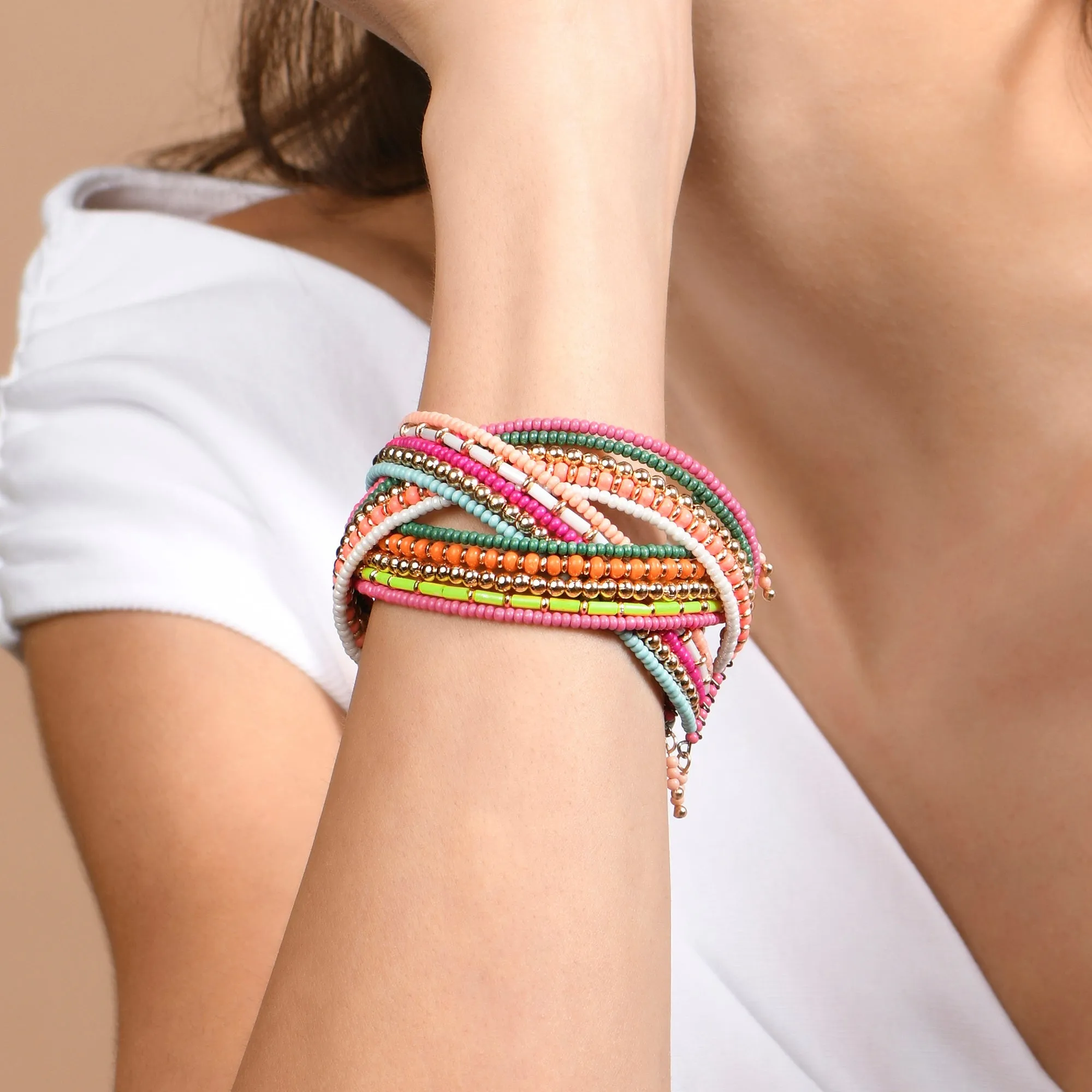 Accessorize London  Women's Multi Beaded Woven Cuff