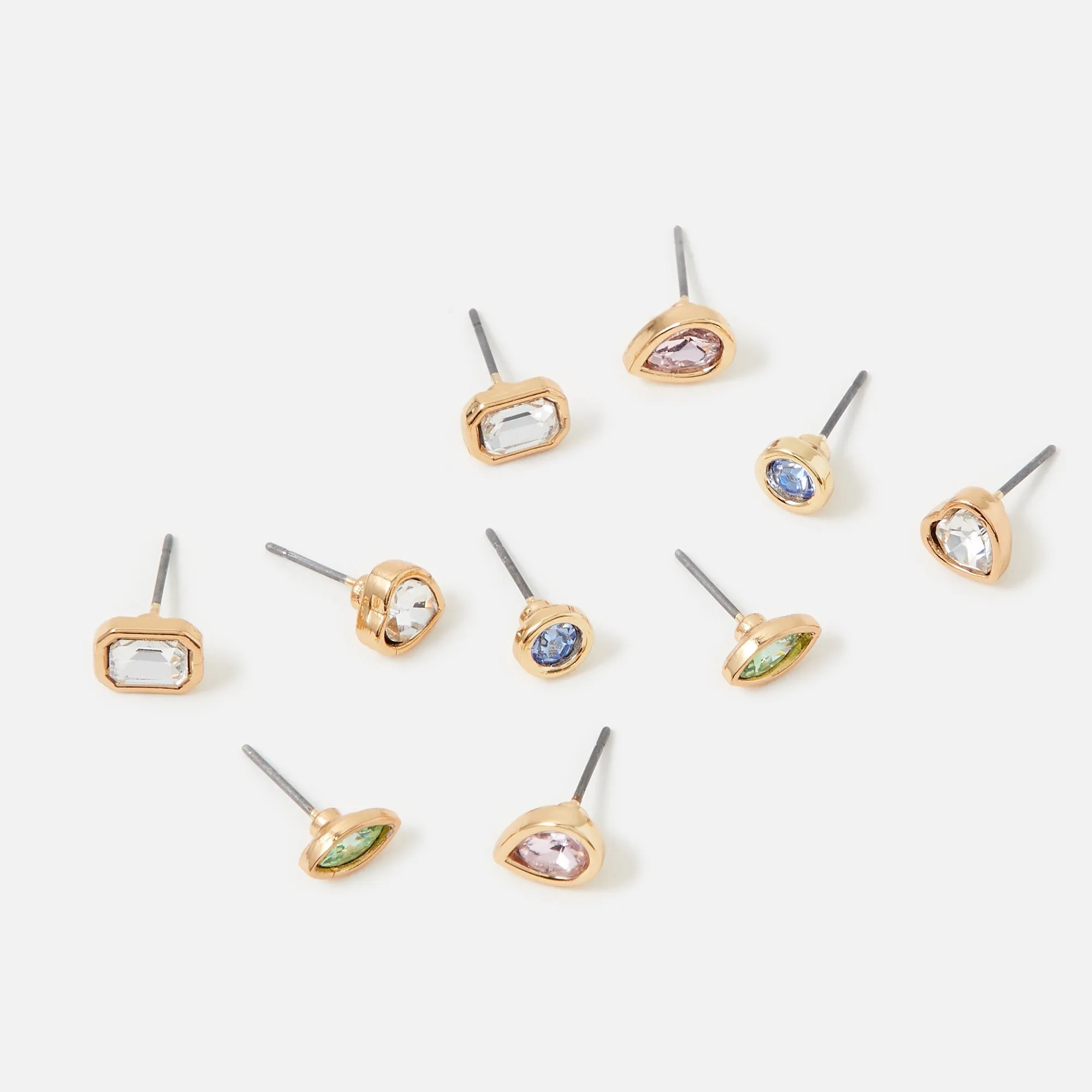 Accessorize London Women's Pastel Pop set of 5 Mixed Shapes Gem Stud Earring