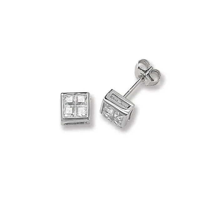 Acotis Silver Stud Earrings Square Zirconia G5295CZ