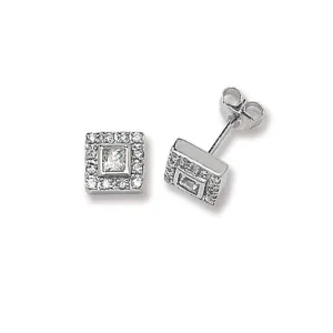 Acotis Silver Stud Earrings Square Zirconia G5308CZ