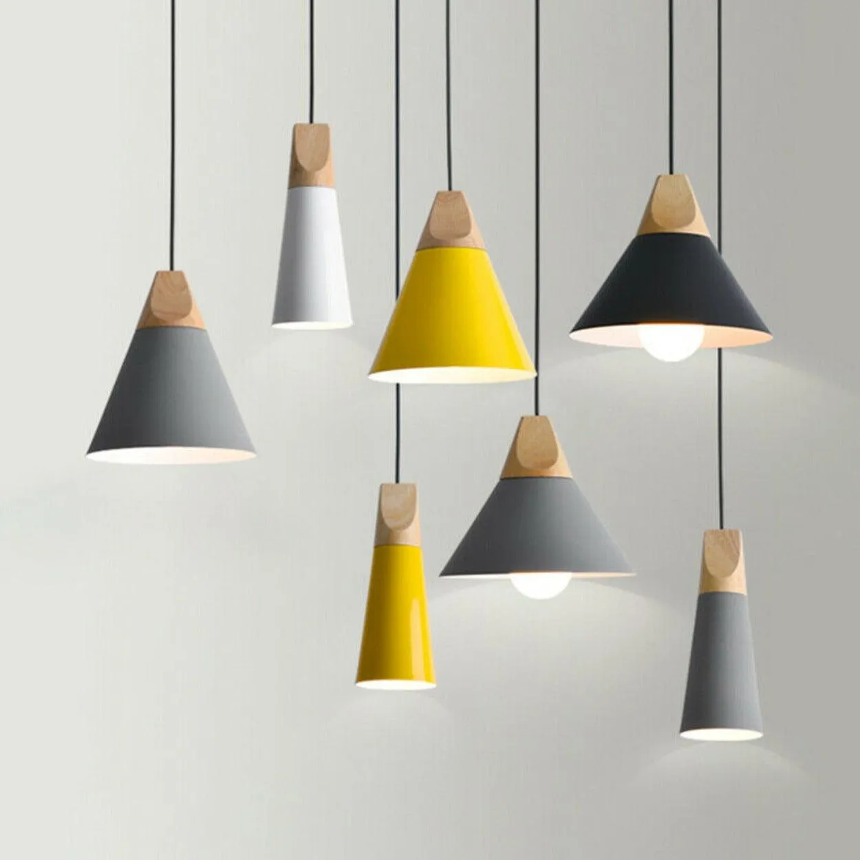 ANKUR MODERN NORDIC CONE WITH NATURAL WOOD PENDANT LIGHTS