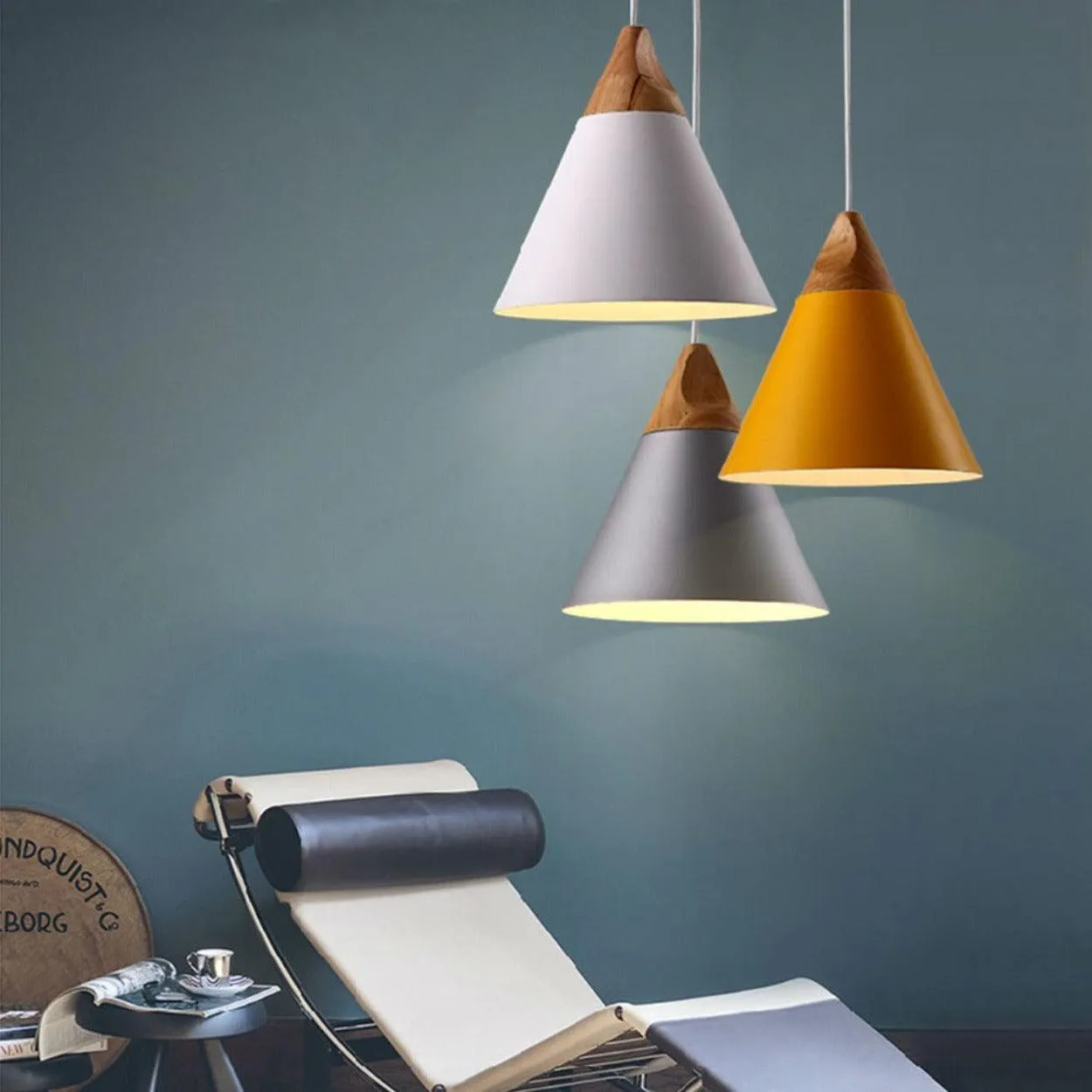 ANKUR MODERN NORDIC CONE WITH NATURAL WOOD PENDANT LIGHTS