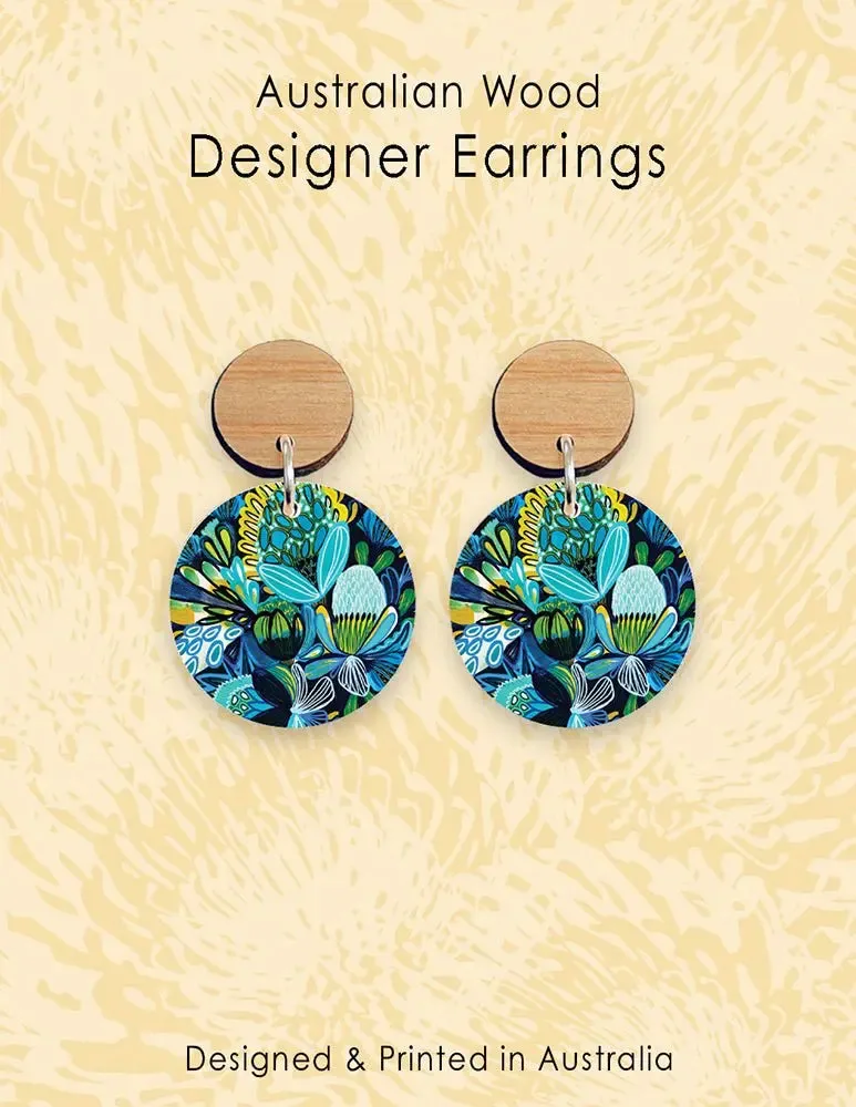 Azure Native Flowers Wooden Earrings