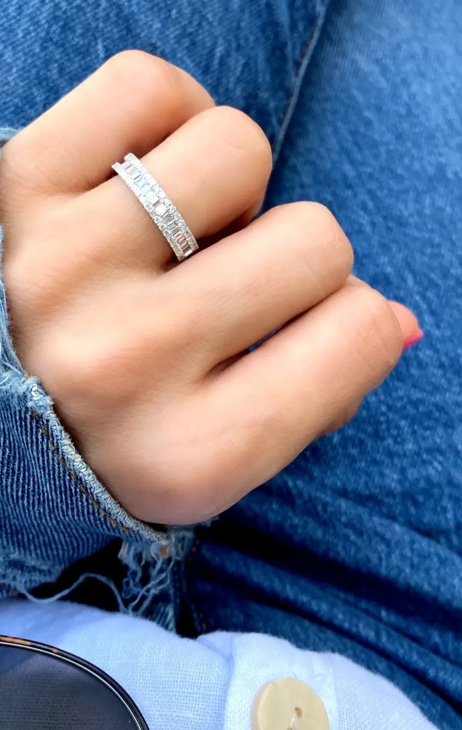 Baguette and Round Diamonds Half Band Ring