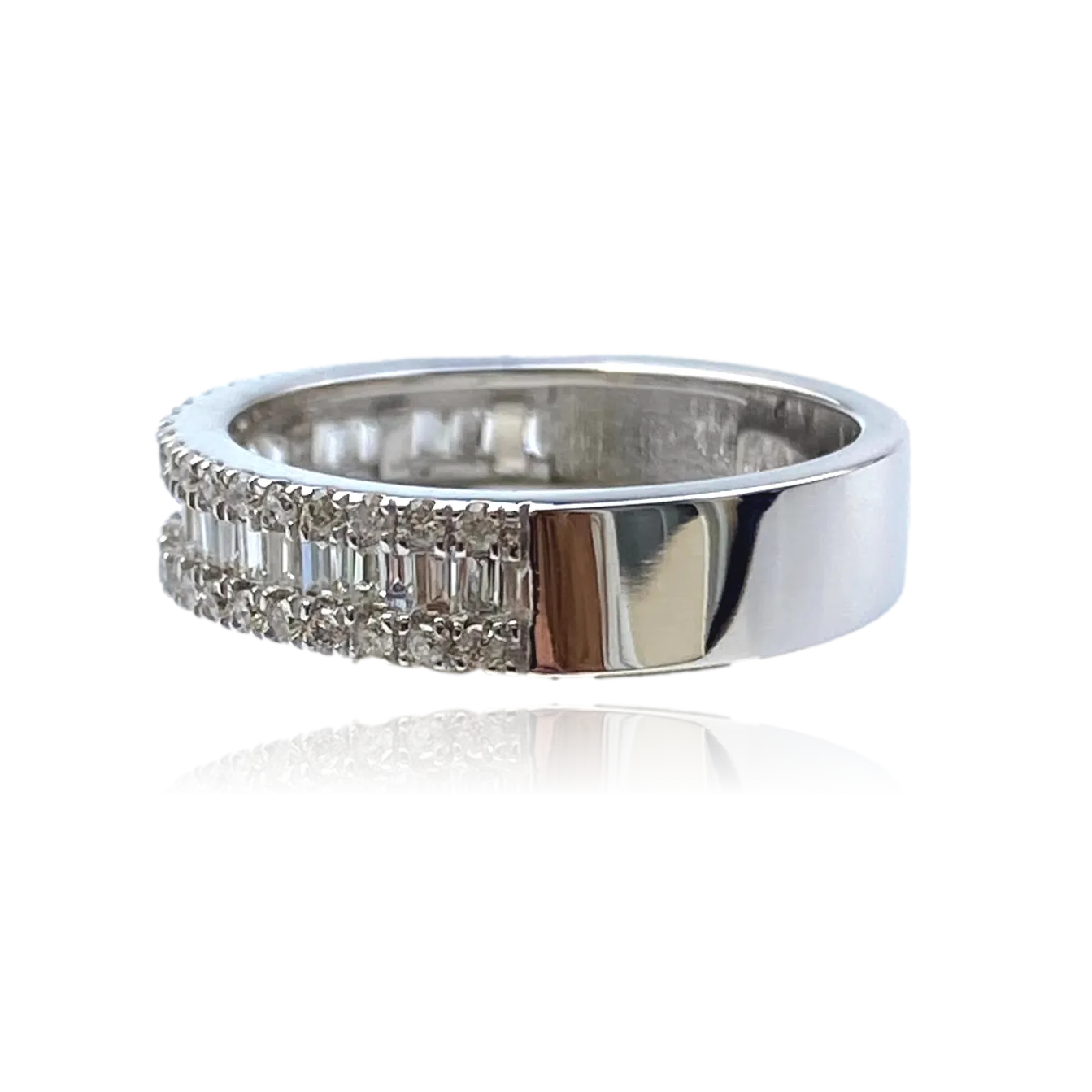 Baguette and Round Diamonds Half Band Ring