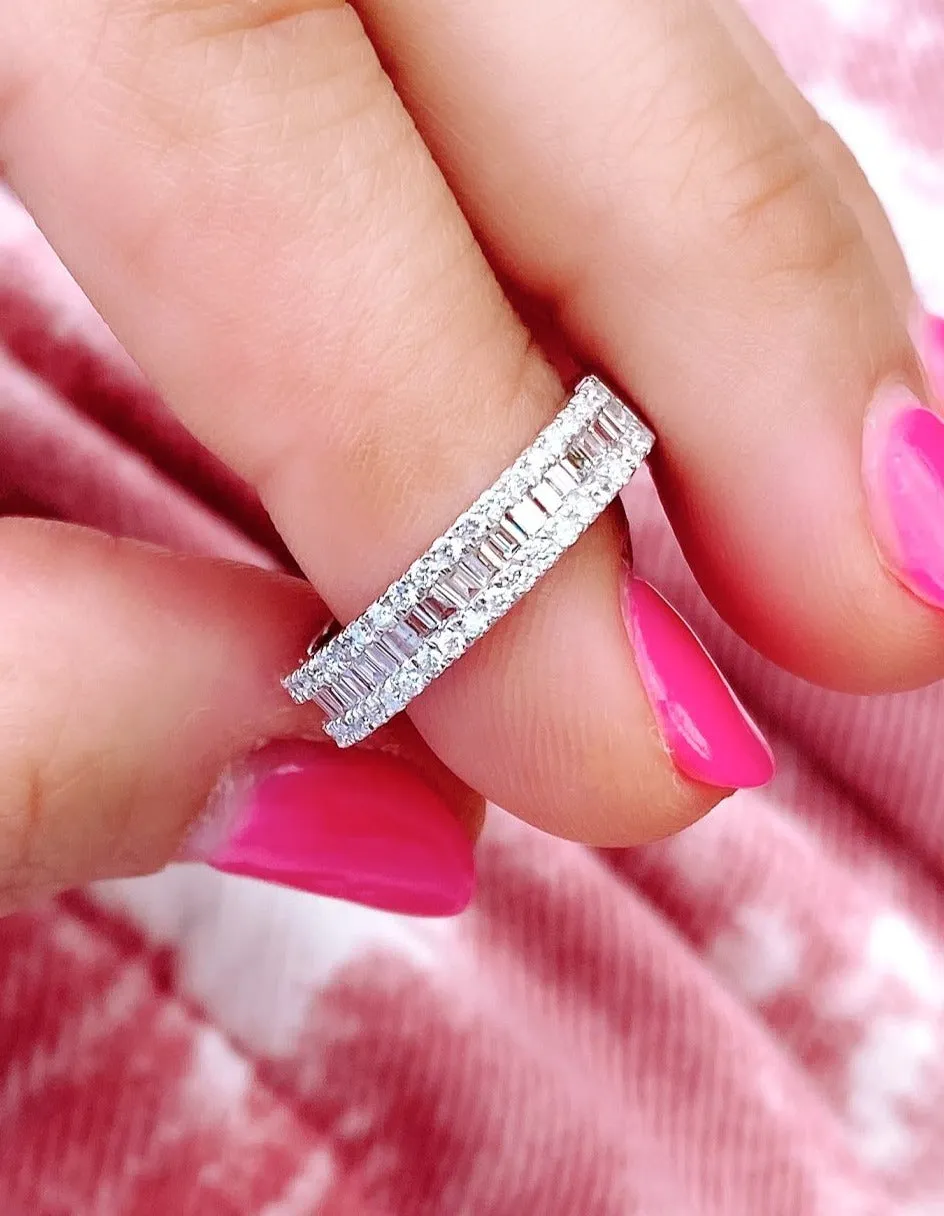 Baguette and Round Diamonds Half Band Ring