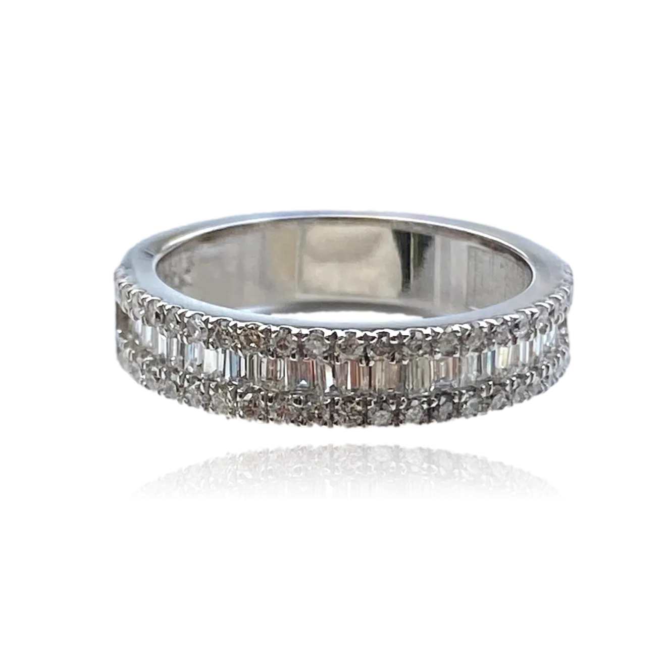 Baguette and Round Diamonds Half Band Ring