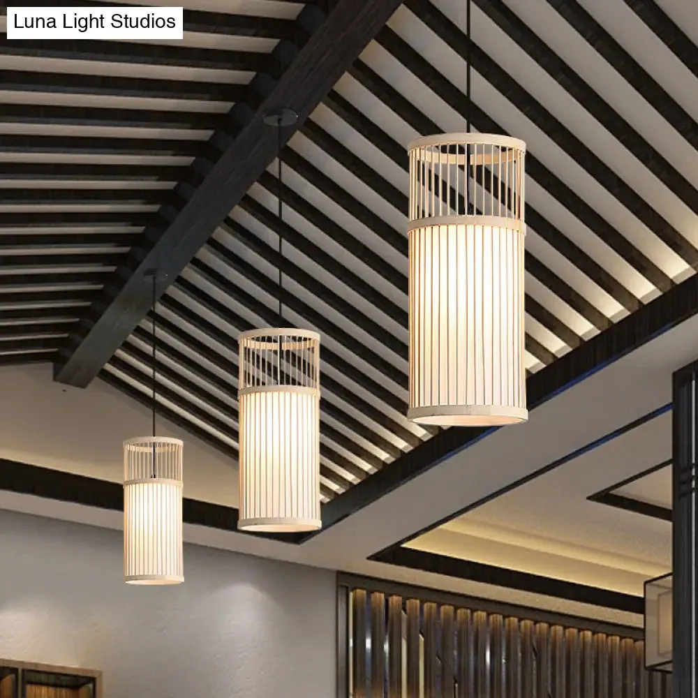 Bamboo Cylinder Suspension Pendant Light - Minimalist Restaurant Ceiling Fixture