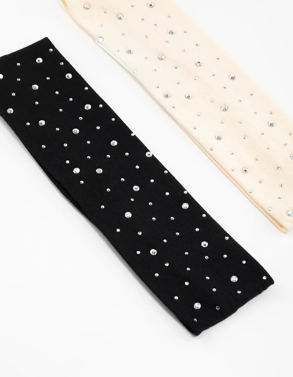 Black & Cream Fabric Diamante Stretch Headbands 2-Pack