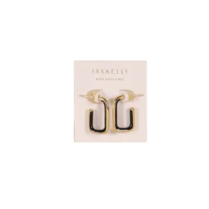 Black Enamel Large Rectangle Hoop Earrings