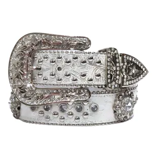 Blazin Roxx Floral Concho & Crystal Metallic Silver Leather Belt