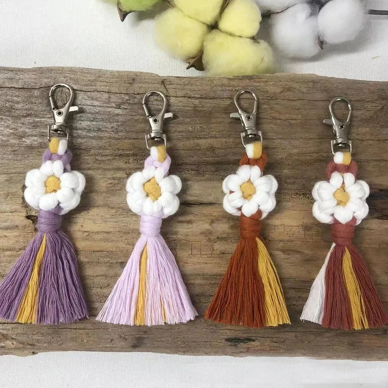 Bohemian Daisy Flower Macrame Keychain