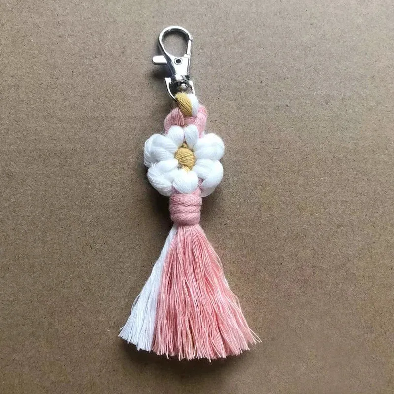 Bohemian Daisy Flower Macrame Keychain