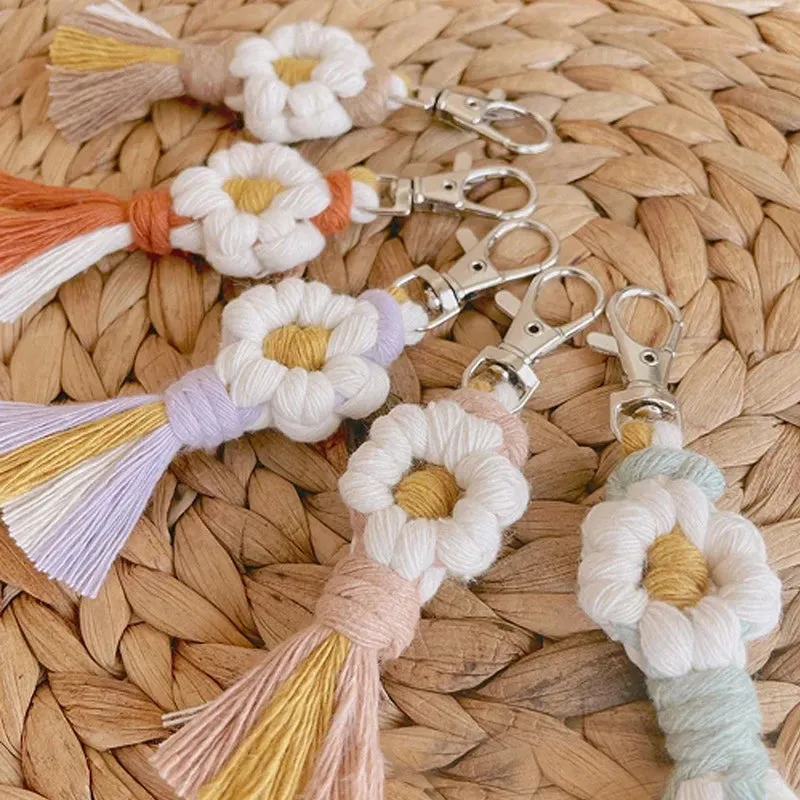 Bohemian Daisy Flower Macrame Keychain