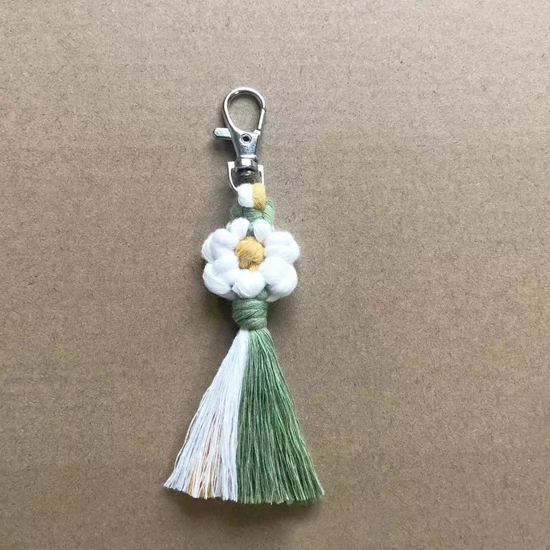 Bohemian Daisy Flower Macrame Keychain