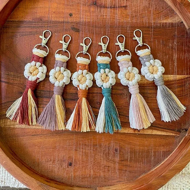 Bohemian Daisy Flower Macrame Keychain