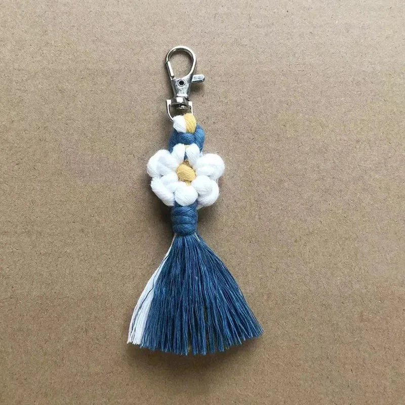 Bohemian Daisy Flower Macrame Keychain