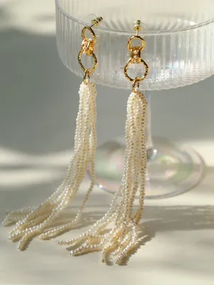 Braided Long Rice Grain Pearl Earring