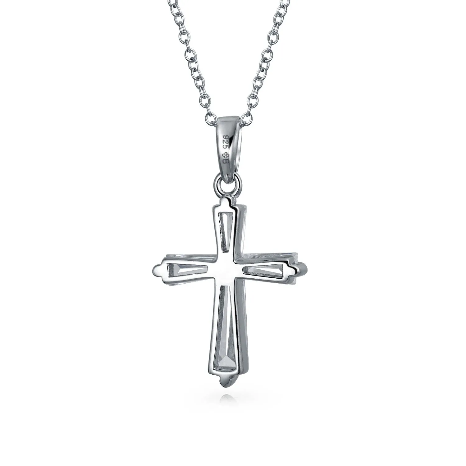 Bridal Necklace Minimalist Baguette-Cut Cubic Zirconia Cross Pendant in Sterling Silver