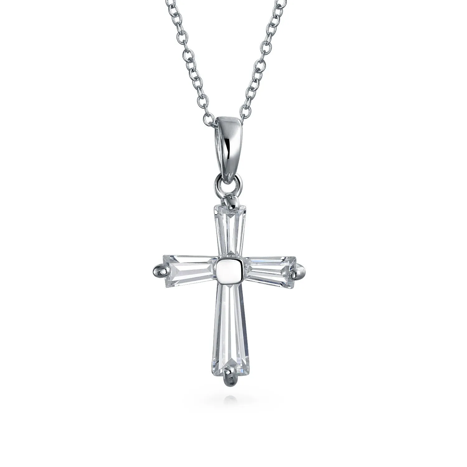 Bridal Necklace Minimalist Baguette-Cut Cubic Zirconia Cross Pendant in Sterling Silver