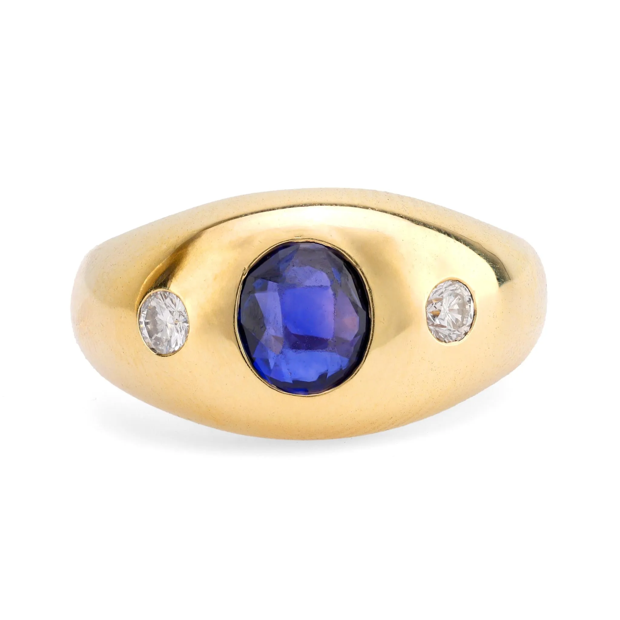 Chic vintage sapphire diamond 14k yellow gold bezel ring