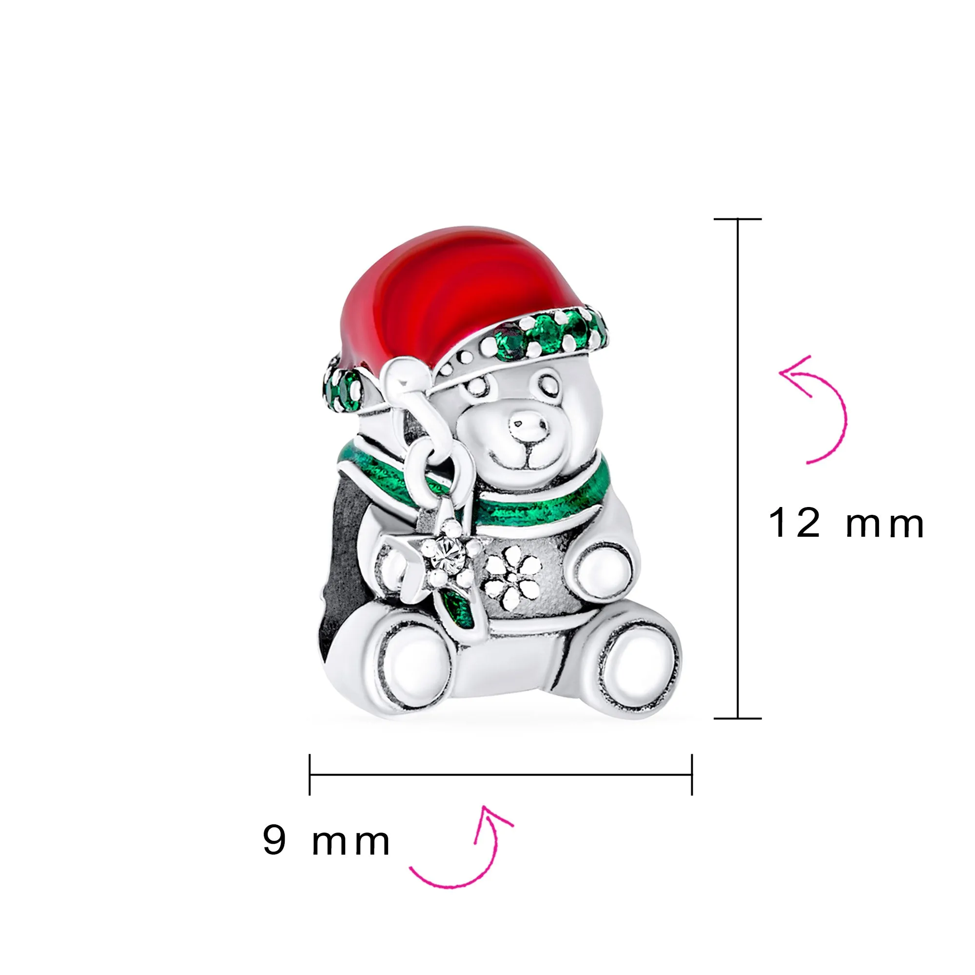 Christmas Charm Bead Teddy Bear with Green Scarf & Red Hat for Tween Daughter Bracelet