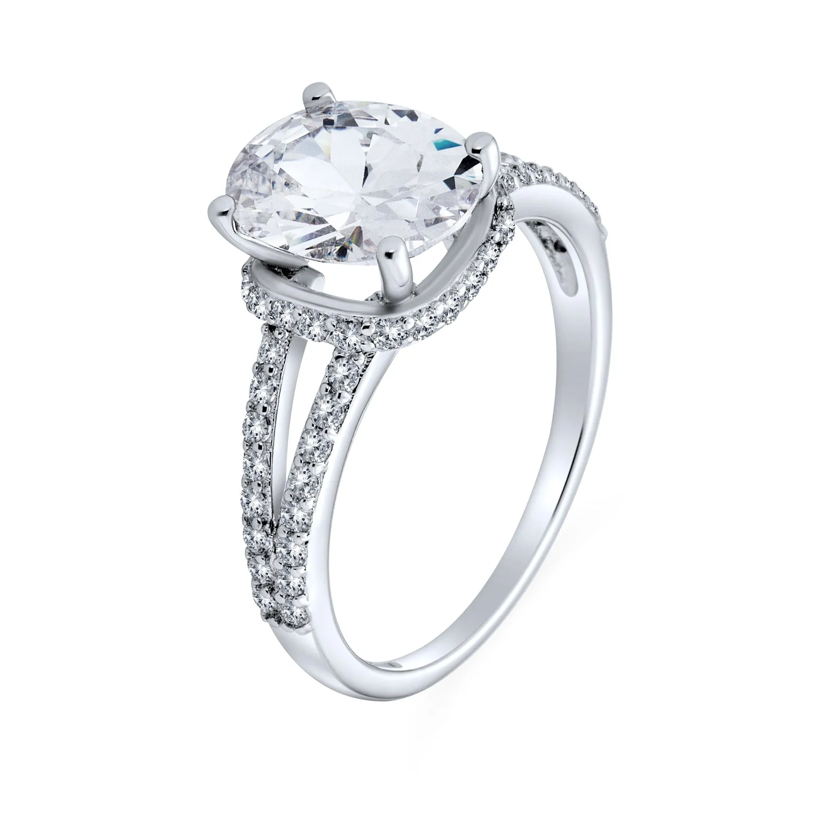 Classic 3CT AAA CZ Oval Solitaire Engagement Ring with Split Shank Silver Band