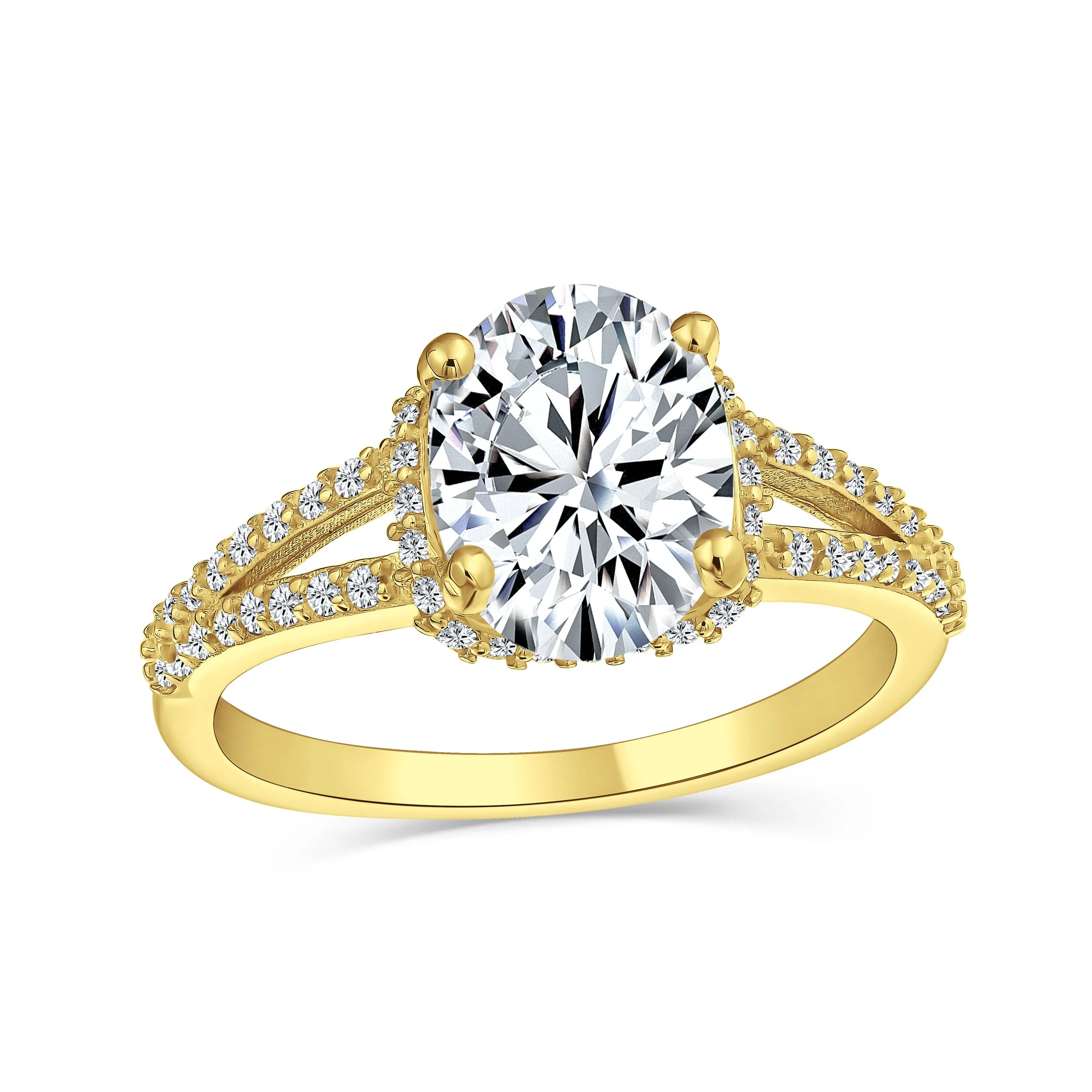 Classic 3CT AAA CZ Oval Solitaire Engagement Ring with Split Shank Silver Band