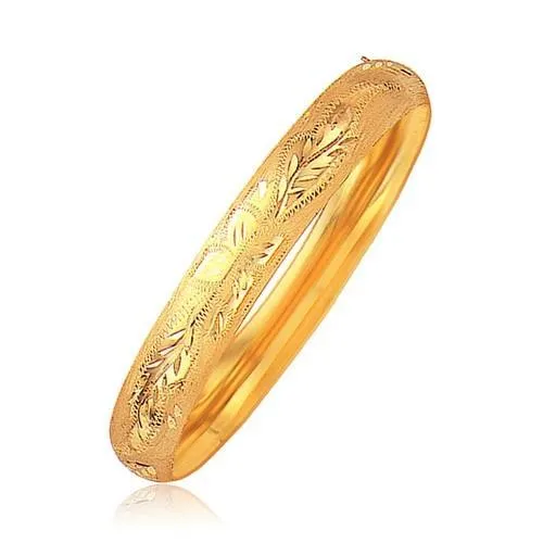 Classic Floral Carved Bangle in 14k Yellow Gold (10.0mm), size 8''