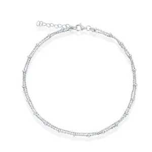 Classic Women's Anklet - Sterling Silver Double Strand Beaded | R-9264