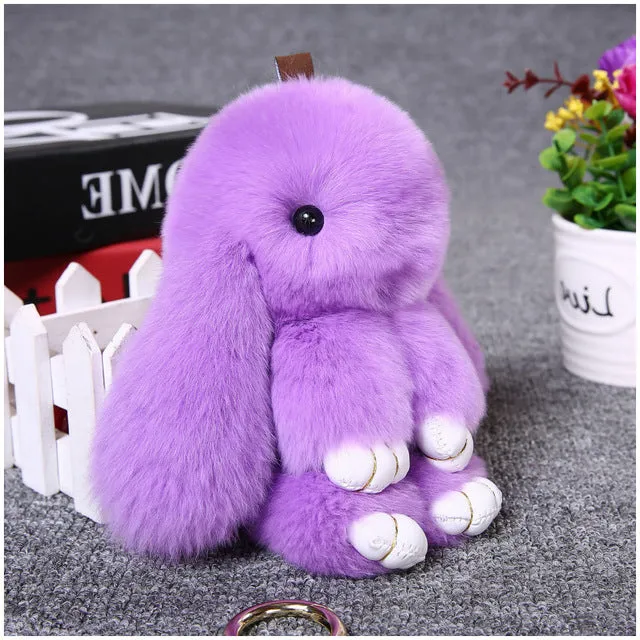 Clearance 18CM Natural Bunny Key chain har Fur Key ring Women Bag Charm PomPon Rabbit KeyChain auto Furry Car Pendant Key Holder