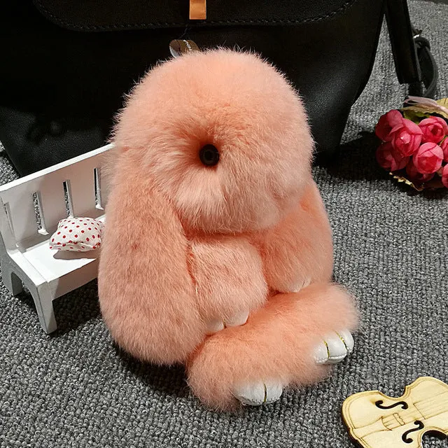 Clearance 18CM Natural Bunny Key chain har Fur Key ring Women Bag Charm PomPon Rabbit KeyChain auto Furry Car Pendant Key Holder