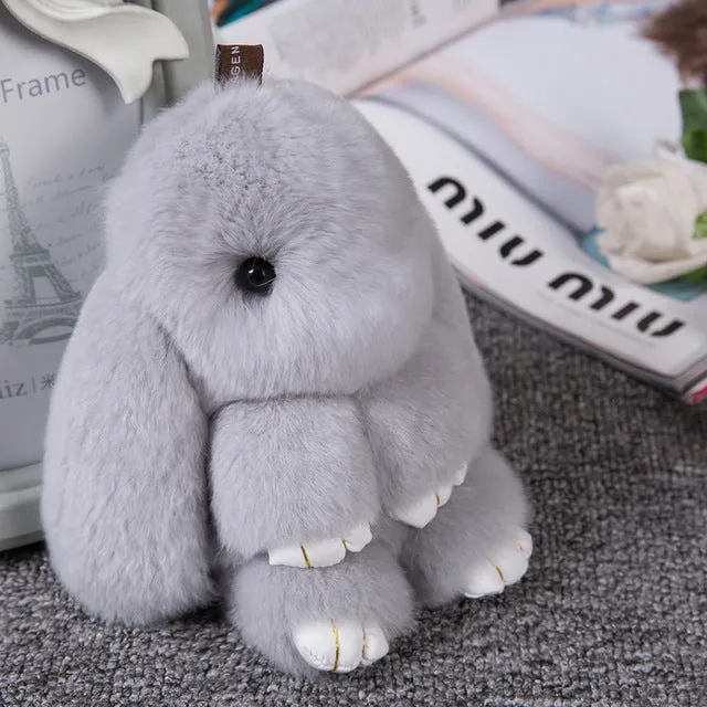 Clearance 18CM Natural Bunny Key chain har Fur Key ring Women Bag Charm PomPon Rabbit KeyChain auto Furry Car Pendant Key Holder