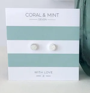 Coral And Mint Silver Sparkly Circle Studs