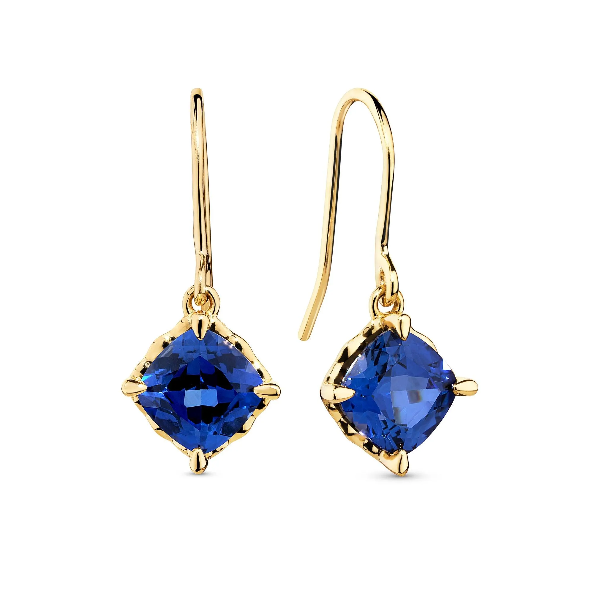 Created Sapphire Drop Earrings in 9ct Yellow Gold