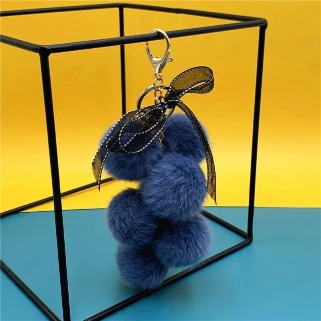 Creative grape fruit keychain cute bag plush pendant lace bow Fur Unique Key Chain car key chain #K4211