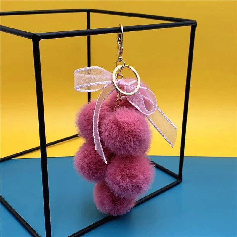 Creative grape fruit keychain cute bag plush pendant lace bow Fur Unique Key Chain car key chain #K4211