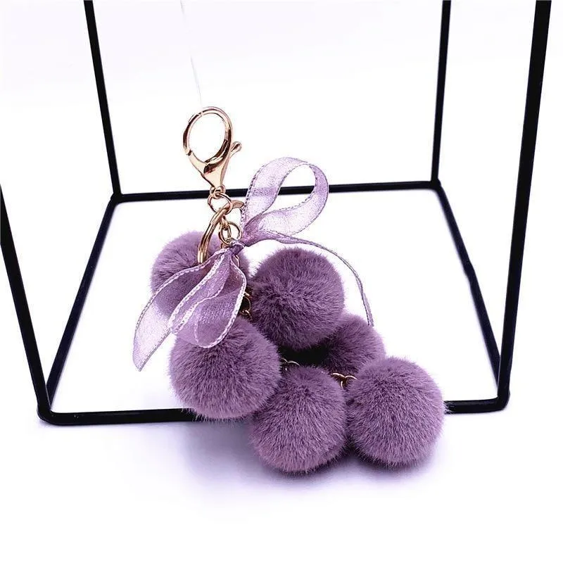 Creative grape fruit keychain cute bag plush pendant lace bow Fur Unique Key Chain car key chain #K4211