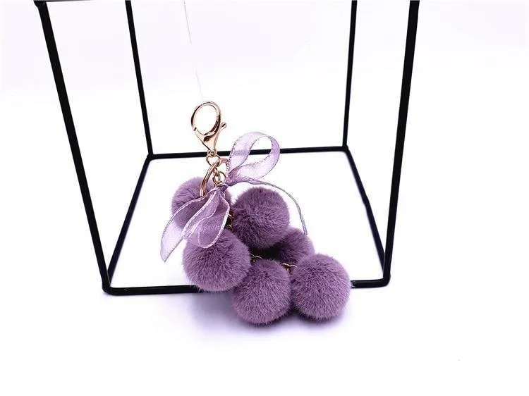 Creative grape fruit keychain cute bag plush pendant lace bow Fur Unique Key Chain car key chain #K4211