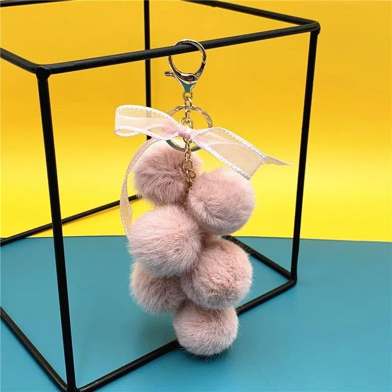 Creative grape fruit keychain cute bag plush pendant lace bow Fur Unique Key Chain car key chain #K4211