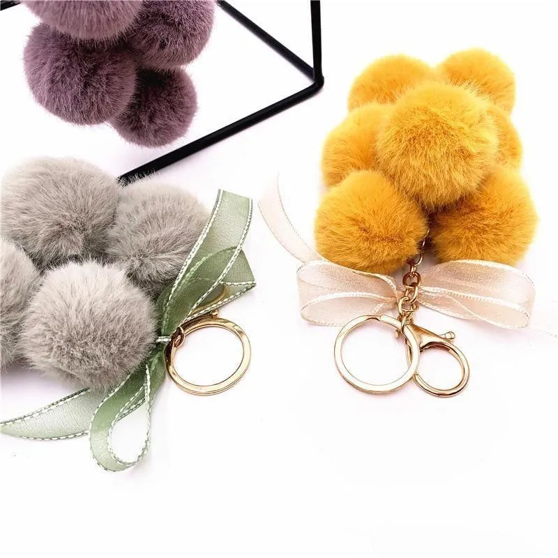 Creative grape fruit keychain cute bag plush pendant lace bow Fur Unique Key Chain car key chain #K4211