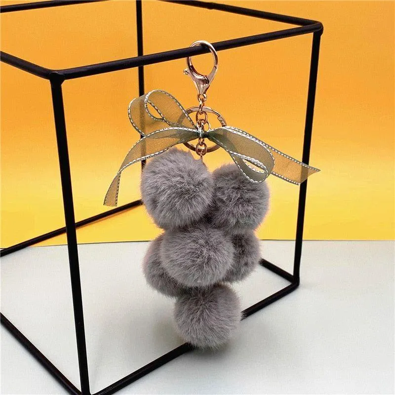 Creative grape fruit keychain cute bag plush pendant lace bow Fur Unique Key Chain car key chain #K4211