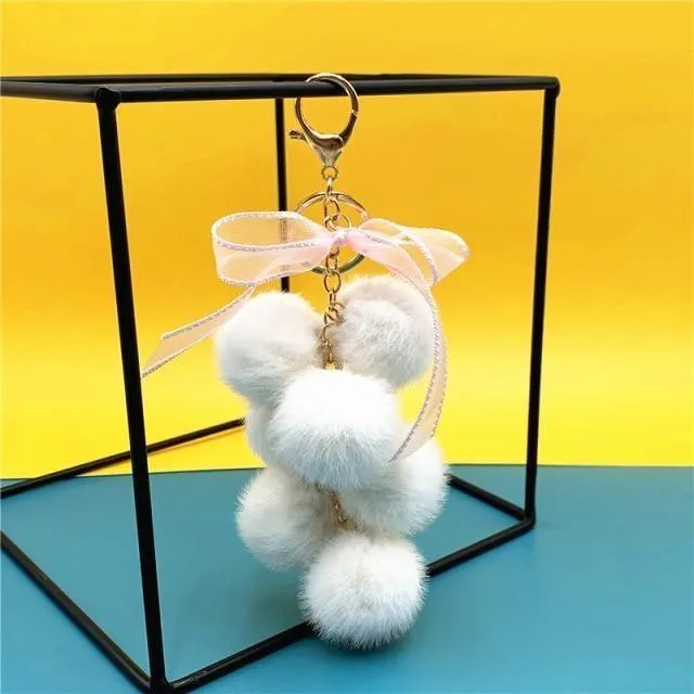 Creative grape fruit keychain cute bag plush pendant lace bow Fur Unique Key Chain car key chain #K4211