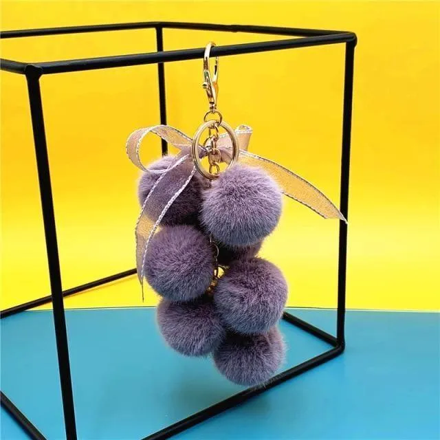 Creative grape fruit keychain cute bag plush pendant lace bow Fur Unique Key Chain car key chain #K4211