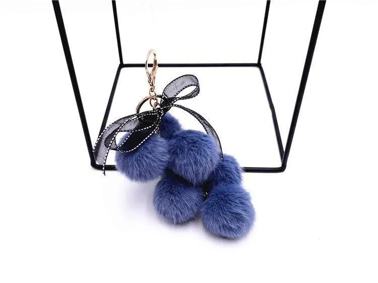 Creative grape fruit keychain cute bag plush pendant lace bow Fur Unique Key Chain car key chain #K4211