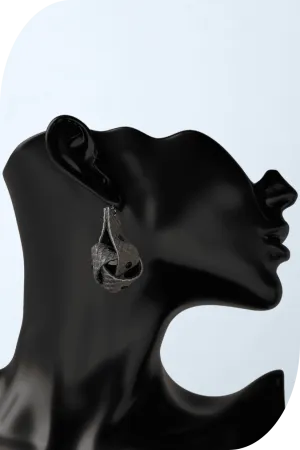 Croc Embossed Leather Knot Earrings in Brown   Black Studs