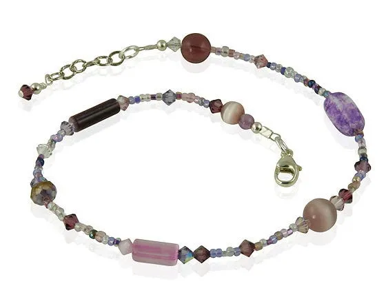 Crystal Lavender Glass Beaded Anklet