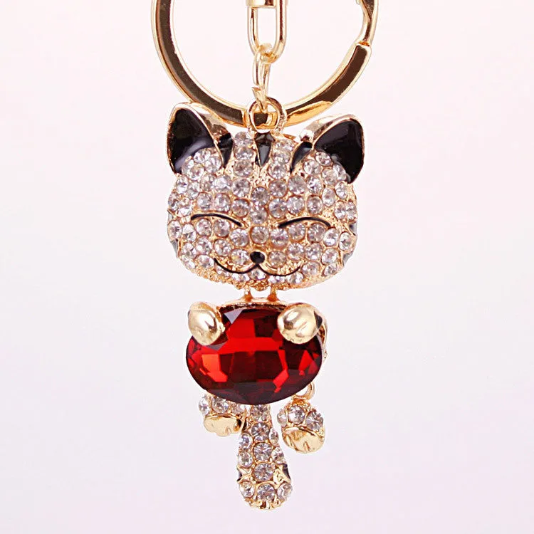 Crystal Rhinestone Metal Cat Keychain Novelty Souvenir Gifts Couple Key Chain Key Ring Hangbag Charms Pendant Chaveiros Carro